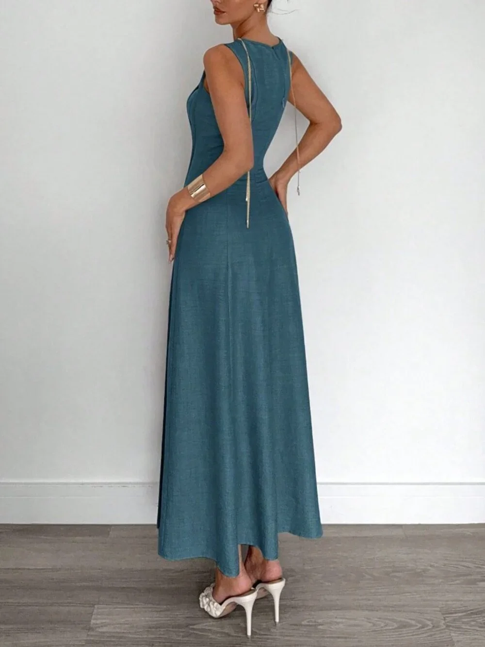 Blue Casual Women's Sleeveless A-Line Dress - Picture 2 of 5